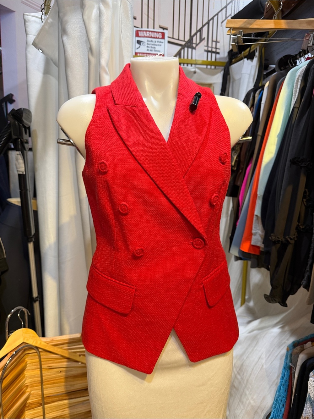 White House Black Market Red Double-Breasted Sleeveless Blazer Vest